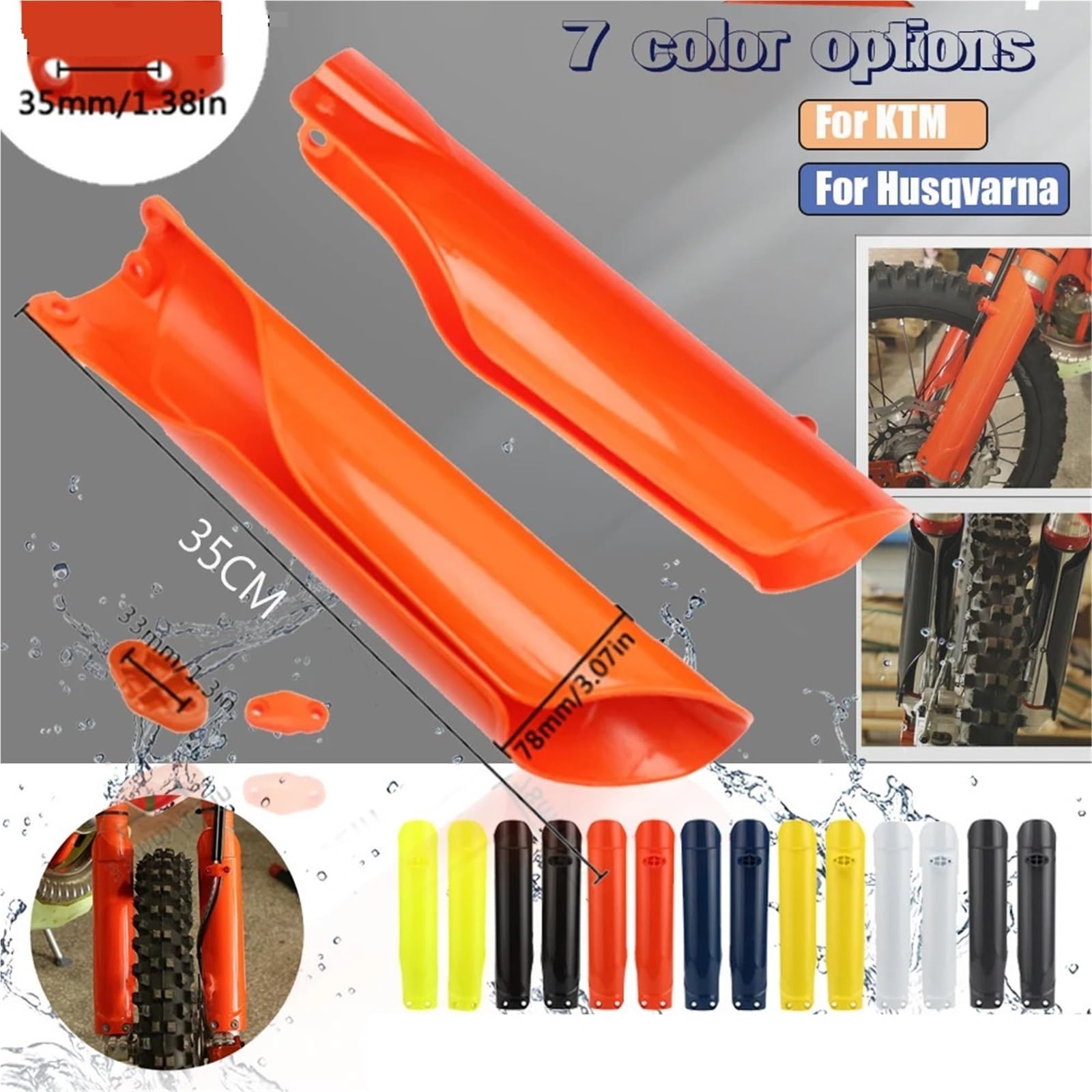 Copri Forcella Forcelle Moto Protezione forcella anteriore, protezione ammortizzatore adatta per SX XC XCF EXC per Husqvarna FC TC EC EX 85-500(Yellow)