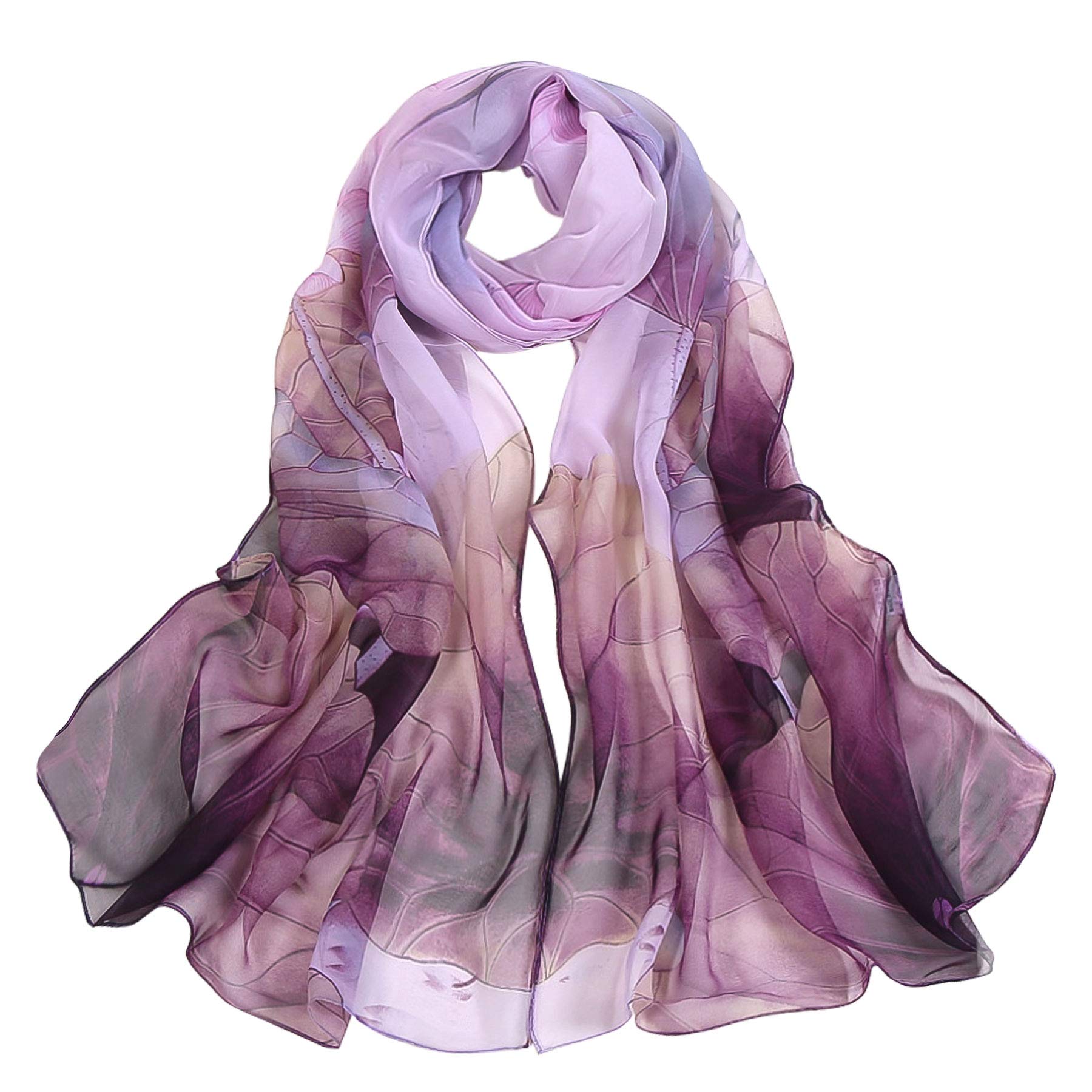 Blurbe Women's Purple-Gradient Chiffon Scarf - Scarves Lightweight Floral Print Chiffon Scarfs Shawls And Wraps For Spring Autumn