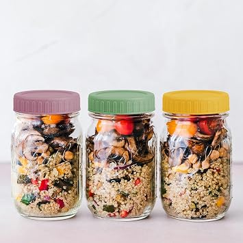Vaincre 8PCS Regular Mouth Plastic Mason Jar Lids, Leak Proof | Colored, With Silicone Rings, Airtight Leakproof Seal, Fit for Ball & Kerr Canning Jars, Reusable Jars Accessories