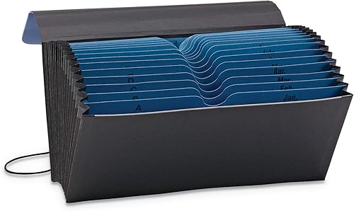 Smead Práctico organizador de dos vías 21 bolsillos alfabético A-Z y mensual enero-diciembre solapa y cierre de cordón elástico azulnegro 70506