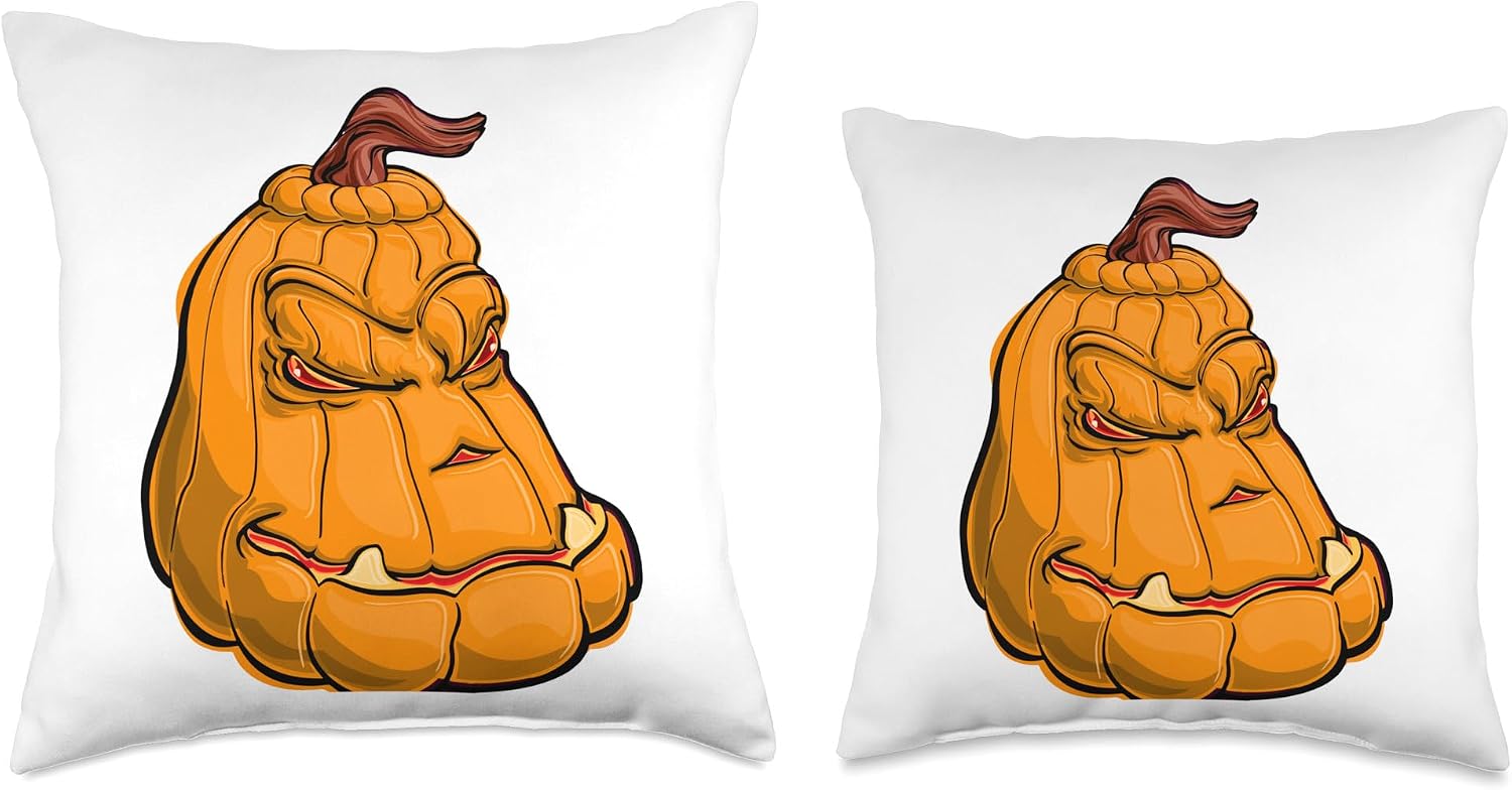 Angry Jack O Lantern Halloween Pumpkin Throw Pillow