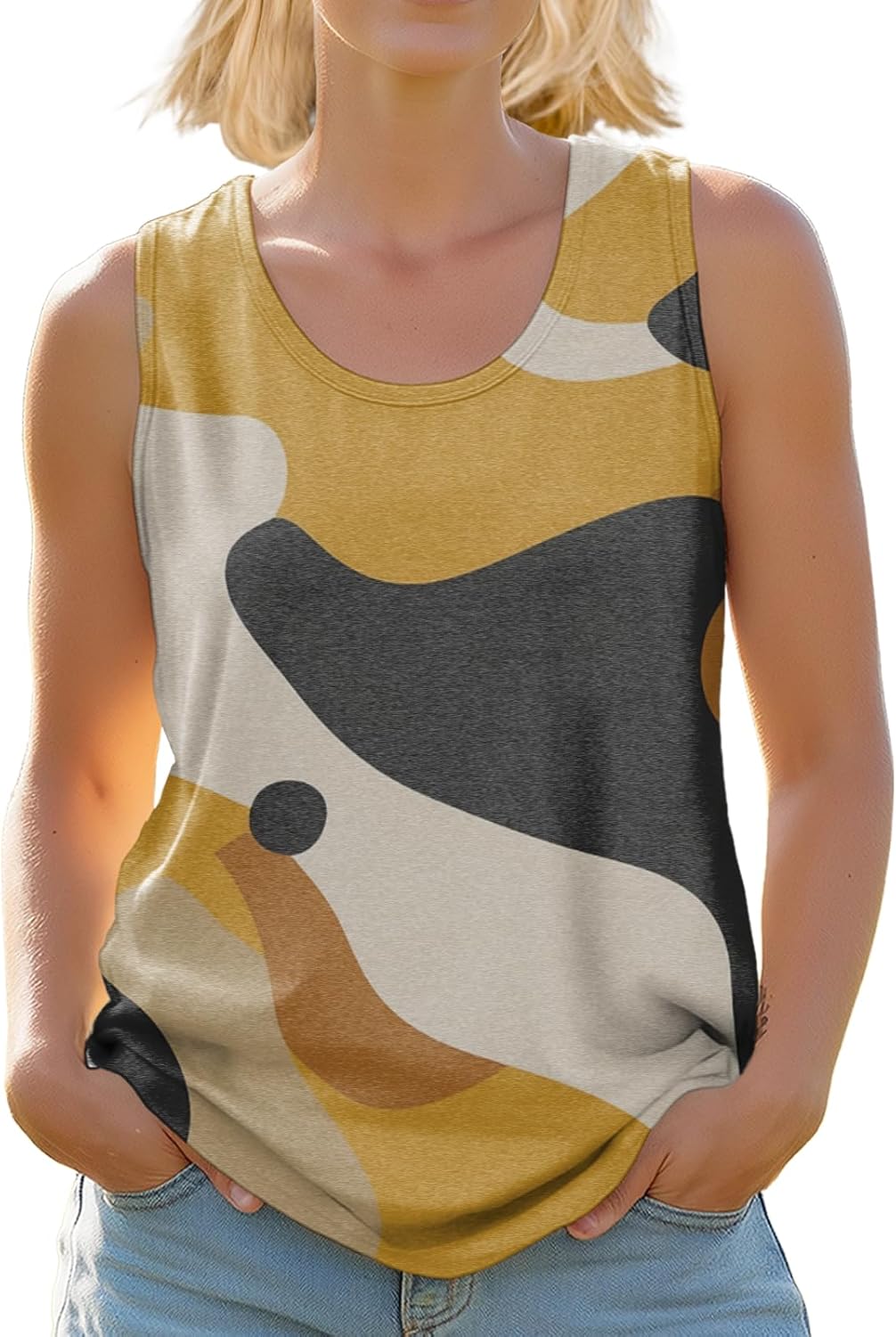 Tank Tops for Women Loose Fit Casual Summer Fashion Trendy Sexy Crewneck Pullover Cropped Sleeveless Tshirts