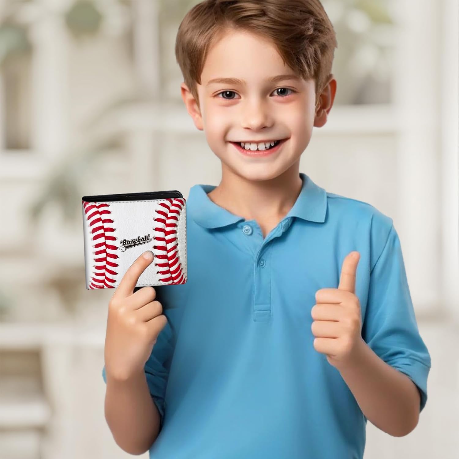 Boys Wallet for Kids, Teen Boy Baseball Wallets 9-12 8-10 8-12, Cool Novelty Leather Bifold Rfid Blocking Purse Coin Pocket Zipper Id Window for Children Men Male Youth Guys Birthday Gifts