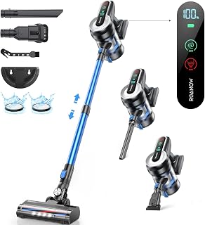 Roanow Cordless Vacuum Cleaner, 450W/35KPA Cordless Vacuum with LED Display, 55Mins Runtime Lightweight & Ultra-Quiet Cordless Stick Vacuum for Carpet and Floor, Home, Pet Hair Cleaning