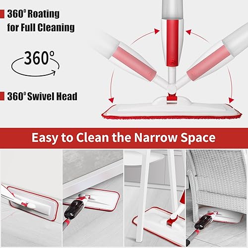 Miniatura 4 de Trapeadores para limpieza de pisos, trapeador con botella recargable y 3 almohadillas de microfibra lavables para uso comercial y doméstico,