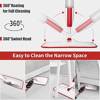 Amazon.com: Mopas para limpieza de suelos con una botella de spray  recargable y 2 almohadillas de microfibra lavables para uso doméstico o  comercial, mopa plana para limpieza de suelos en seco y