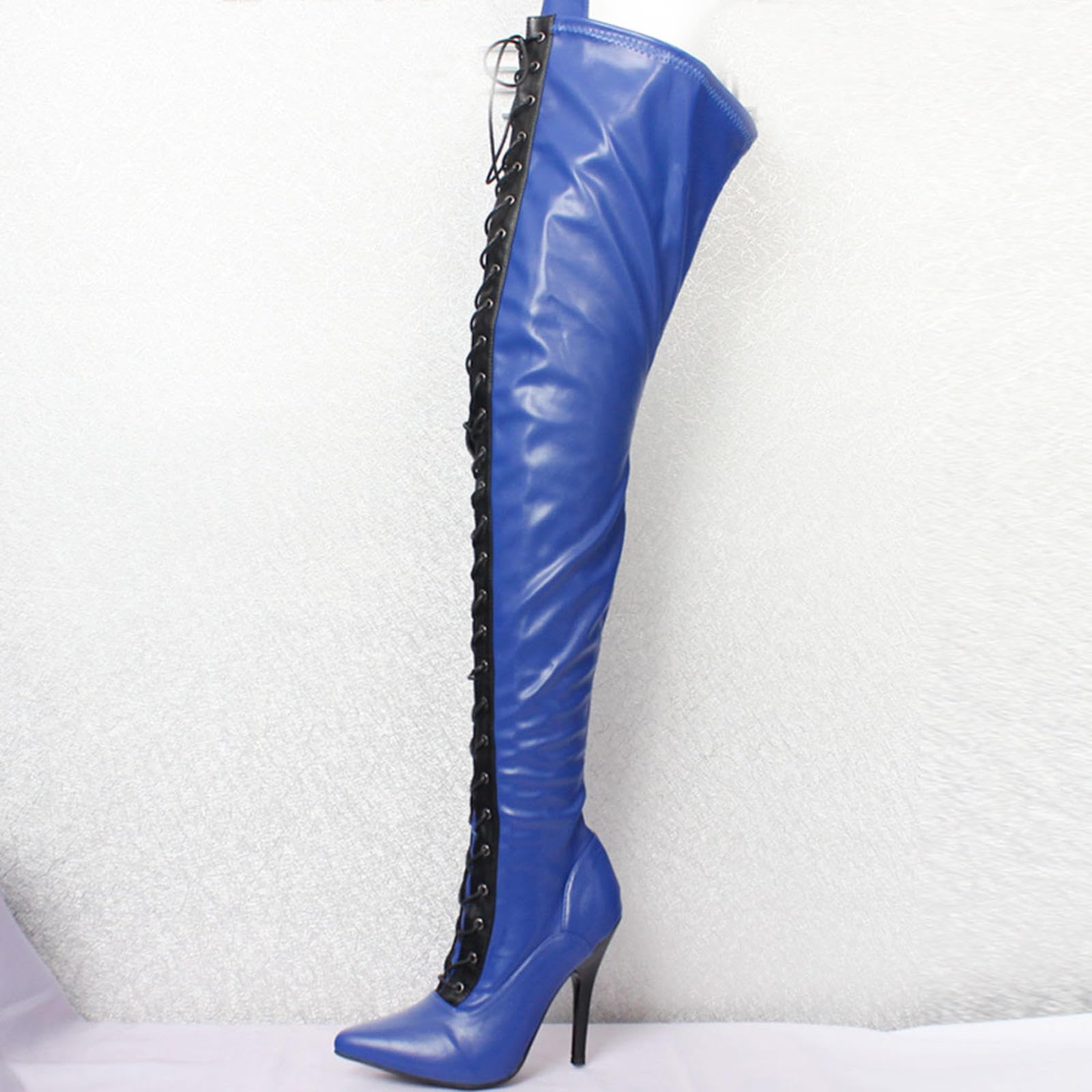 Kozaki za kolano 12 cm, buty do tańca, szpiczaste, sznurowane, Siletto,Blue-44
