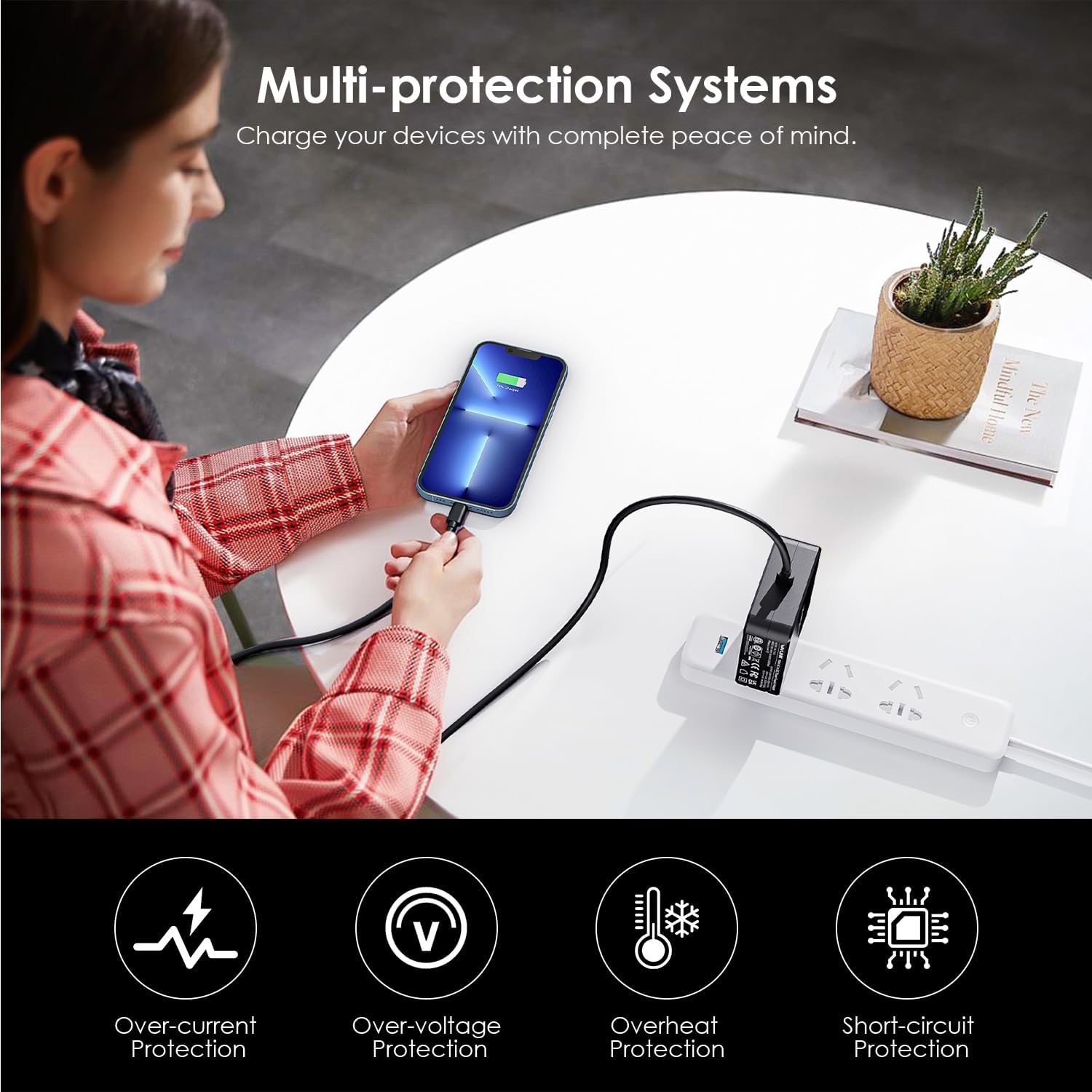 WAVLINK 118W GaN Charger, Ultra-Fast PD3.0 USB C Charger with GaN Ⅱ Tech, One-Port Wall Charger Power Adapter for Laptops, iPhone, Android (with USB-C Cable), Portable for Anywhere You Travel