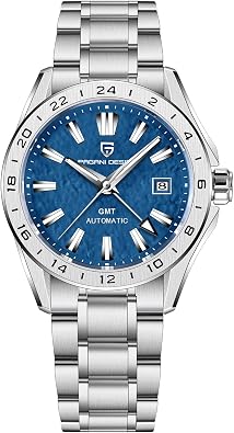 SUZAKU Pagani Design Mens Automatic GMT Mechanical Watch Sapphire Crystal Fixed Bezel Water Resistant 100m Stainless Steel Luminous Sports Mens Watch