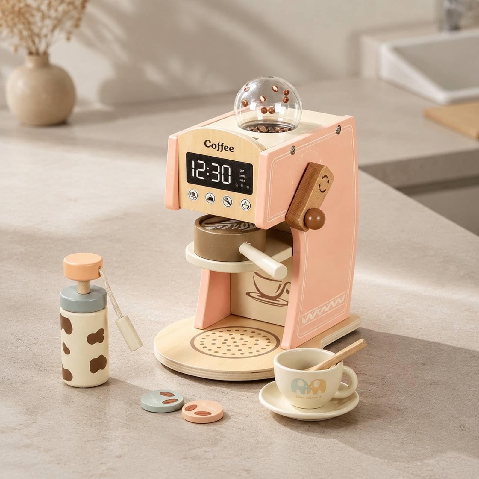 Macchina Del Caffè Giocattolo con Camera Superiore Trasparente Educativo Gioco di Ruolo Resistente per Attività Genitore-Figlio,