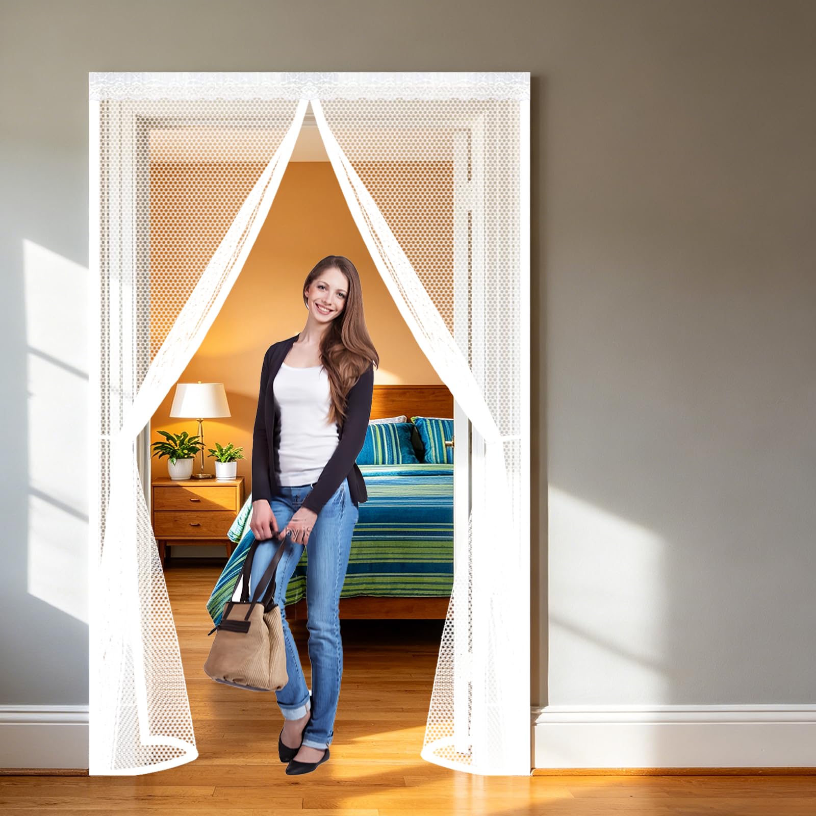 Moustiquaire Magnétique Porte Blanc 56x255 cm avec Fermeture Automatique