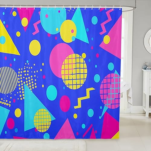 Miniatura 16 de Cortina de ducha retro de los años 80 y 90, 72 pulgadas de ancho x 72 pulgadas de largo, cortina de baño geométrica abstracta con círculos modernos