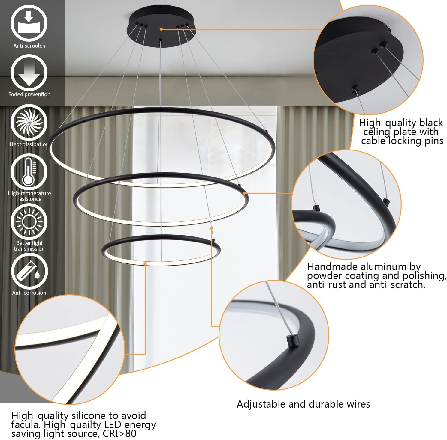 🔥 Cаѕhbасk uр tо 70% Royal Pearl Black Modern Led Chandelier Lighting 3 Rings Pendant Light Ceiling Dining Room Chandelier Contemporary Adjustable Circular Pendant Ceiling Light Fixture for Bedroom Living Room, 3000K Warm