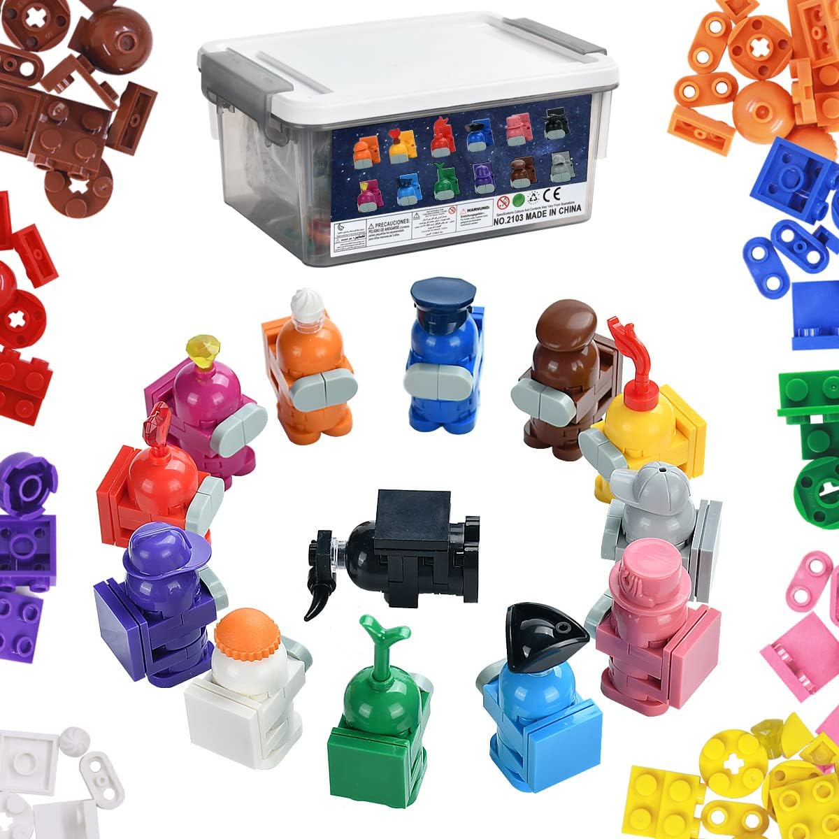 Werewolf Kill Game All Among in Us Hot Game 13 Alien Figures Imposter Building Blocks Toys Space Kill Characters Model Kit Bricks Desktop Dolls Gifts Cake Decoration for Fans Children Kids (195pcs)