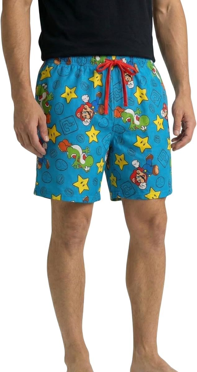 Nintendo Mens Super Mario Print Lounge Pajama Shorts Multicolor