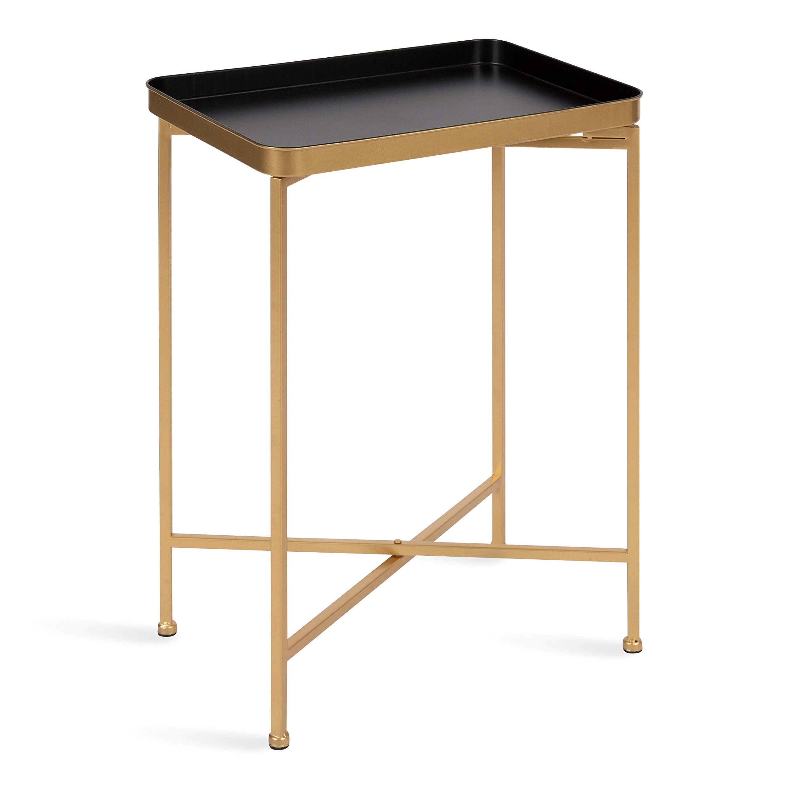 Kate and Laurel Celia Modern Tray Side Table, 18 x 12 x 26, Black and Gold, Foldable Rectangular End Table for Storage and Display