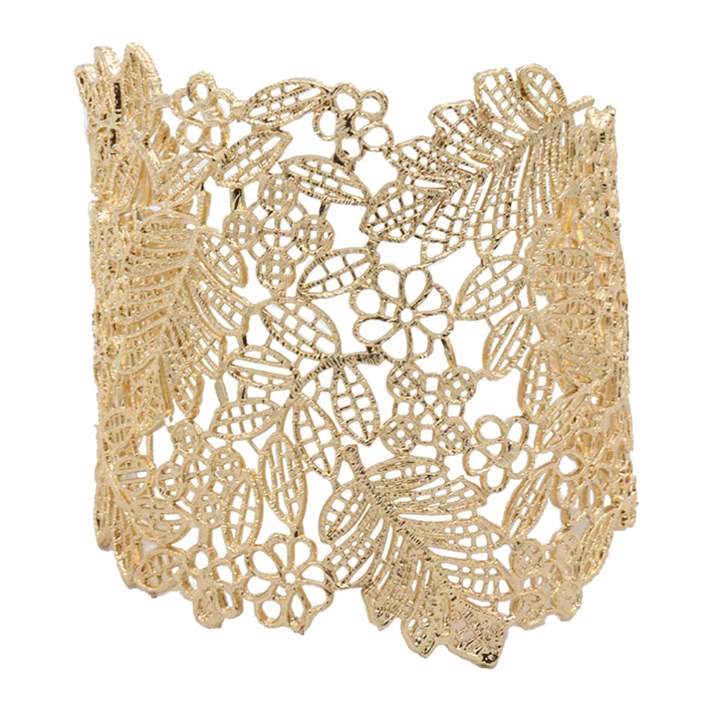 GenericCuff Bangle Bracelet Gold Wide Bracelets Retro Openwork Engraving Bracelets Set Adjustable Wrap Armband Bracelets Jewelry Set, 7x6cm, (36V215U4R21GA59J)
