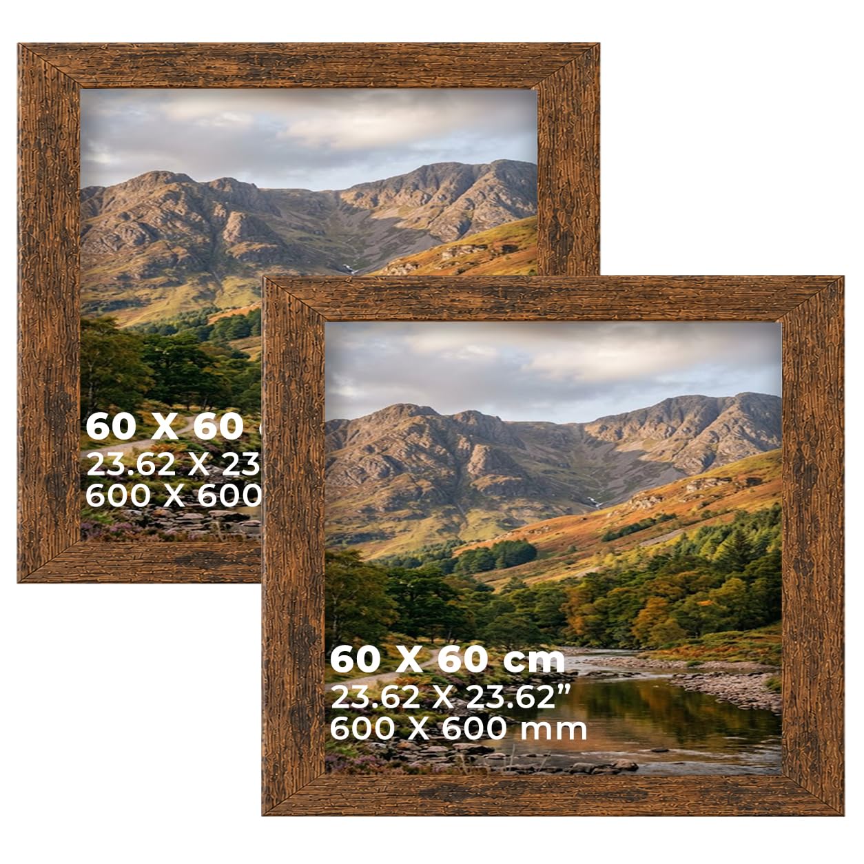 DECORO Rustic 60X60 CM Pack of 2 Picture Frame with Plexiglass Front & Engineered Wood Construction, Wall Hanging Display for Photos, Posters, Prints & Artwork, Portrait or Landscape