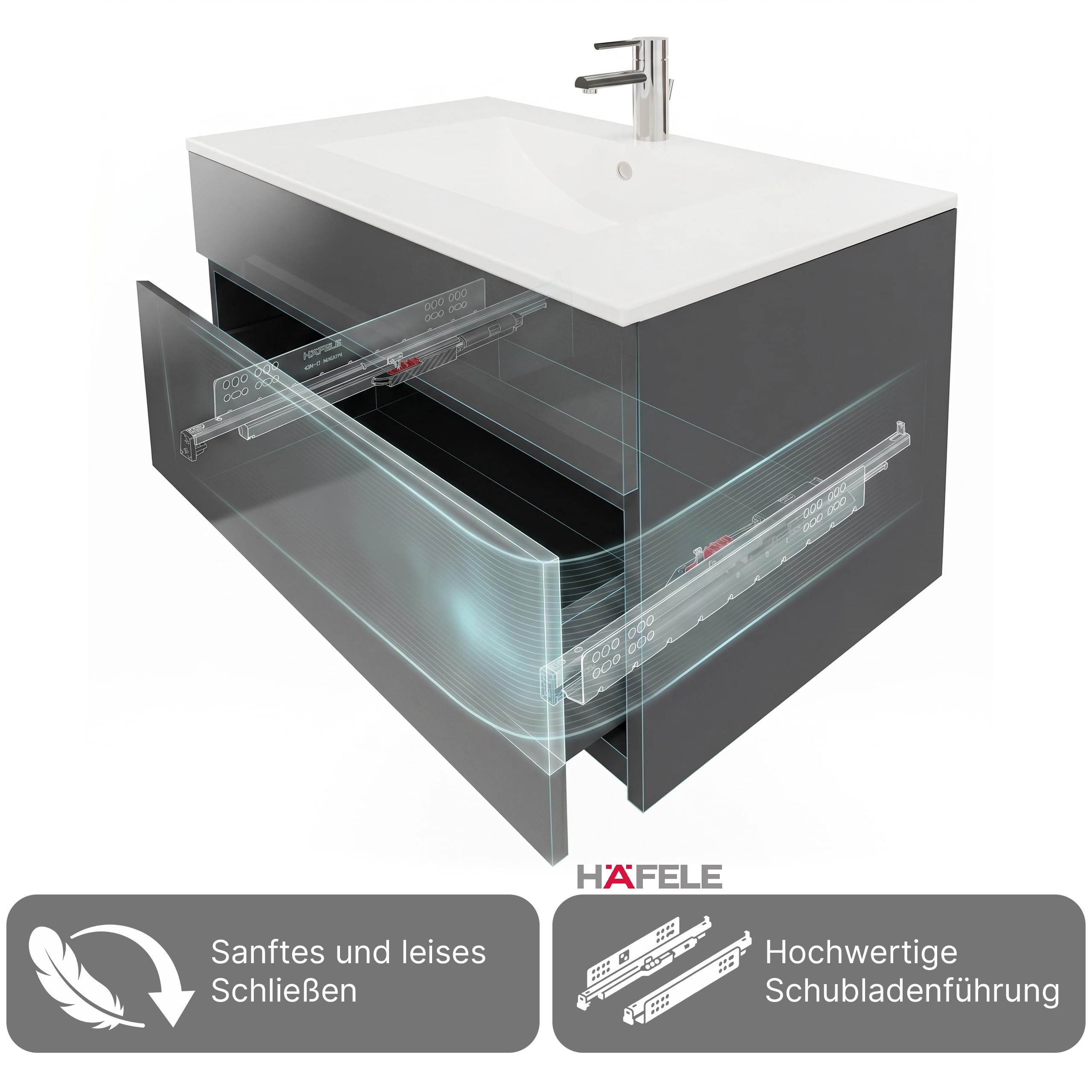 wohnartig® Stella Waschtischunterschrank – Hängend | Anthrazit | Anthrazit Hochglanz | 81,2 × 46,5 × 50 cm | Moderner Waschbeckenunterschrank mit Keramikwaschbecken | Waschbecken mit Unterschrank