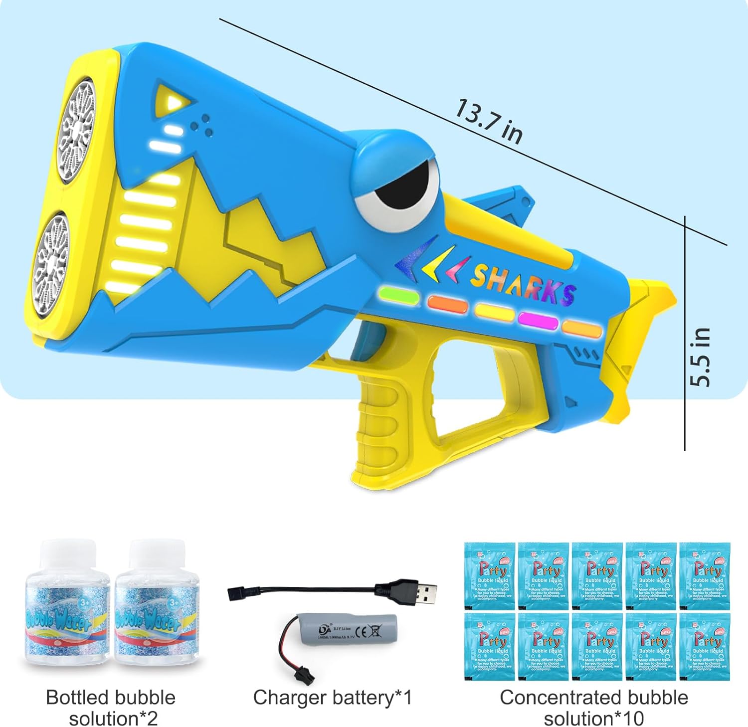 Bubble Gun for Kids Ages 4-8: Shark Light Up Bubble Machine for Toddlers, Rechargeable, 2 Bubble Solution, Outdoor Toy Party Birthday Gift for 3 4 5 6 7 8 Year Old - Image 8