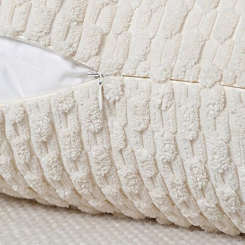 Miniatura 4 de MADIZZ Juego de 2 fundas de almohada de pana bohemia a rayas de 26 x 26 pulgadas, color blanco crema, fundas de cojín decorativas suaves para