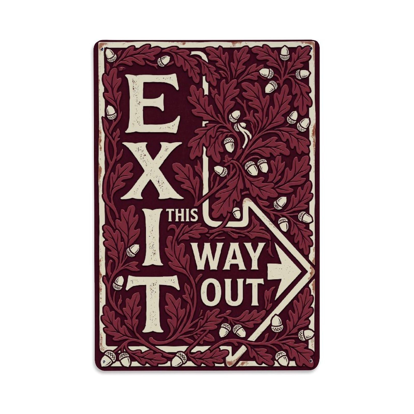 Exit This Way Out Directional Arrow Vintage Metal Tin Sign Plaque Wall Decor for Cafe, Club, Garden Metal Poster 8x12Inch