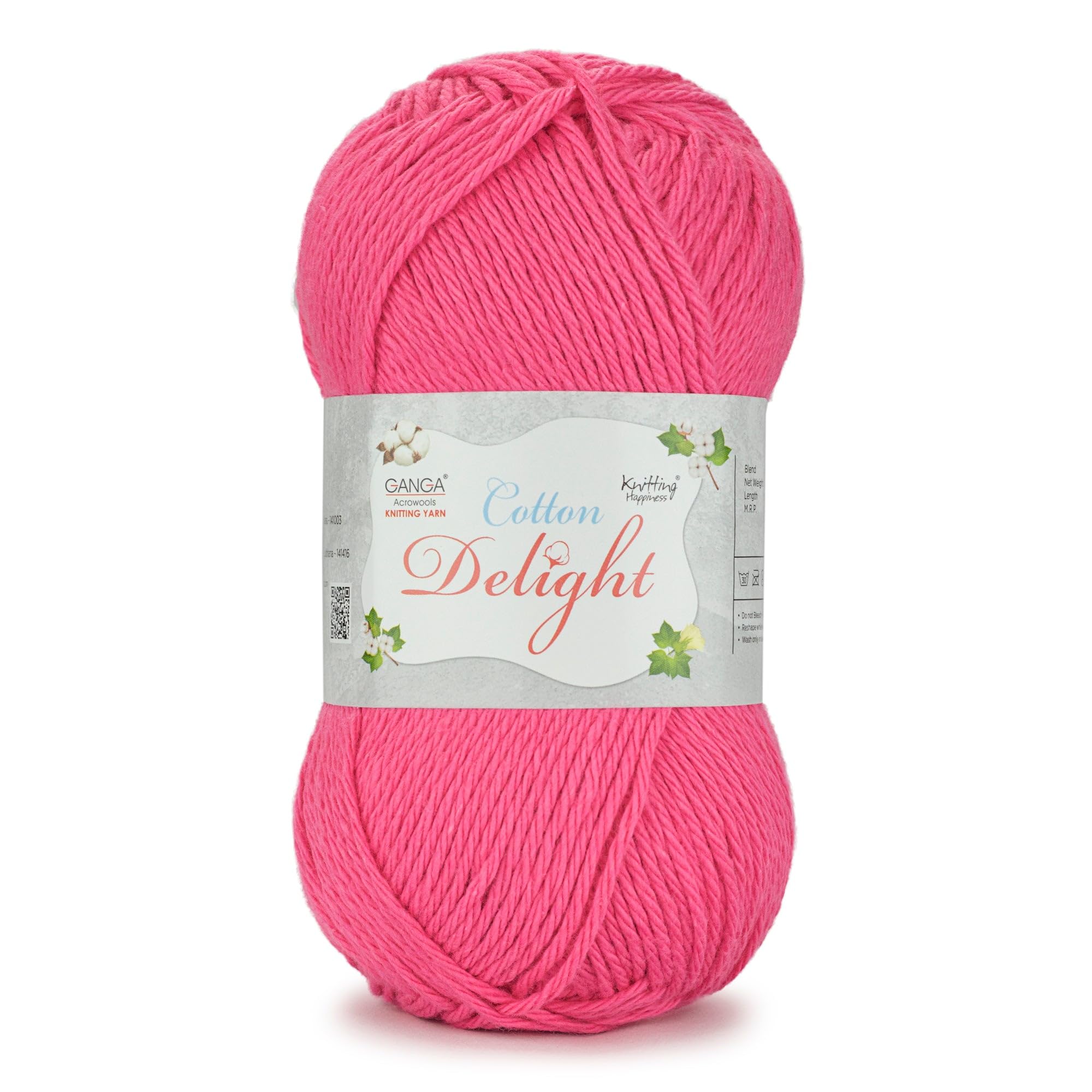 Ganga Acrowools Cotton Delight, Dk Weight Cotton Yarn, Oekotex Class L Certified 100G, 169M (French Pink)