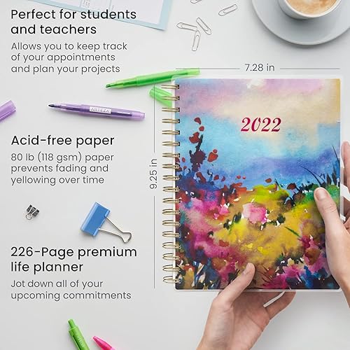 Miniatura 3 de Arteza Agenda mensual 2022, 205 páginas interiores, diseño floral de acuarela, 9.1 x 7.3 pulgadas, planificador de 12 meses, suministros de oficina