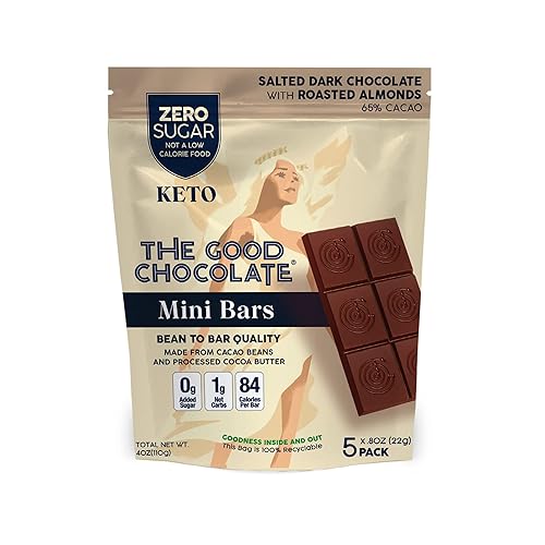The Good Chocolate - Minibarras de chocolate keto de almendras saladas, cero azúcar, aperitivo bajo en carbohidratos netos, más bajas en calorías,