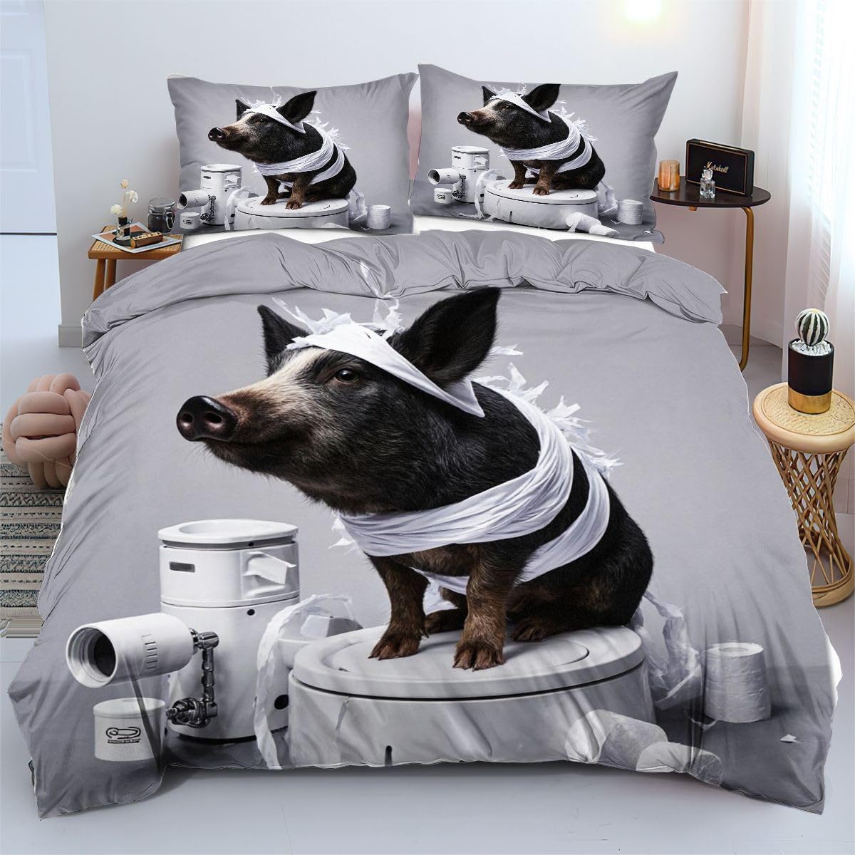 Linge de lit 220x240 cochon noir parure de lit adulte housse de couette sobre a16619
