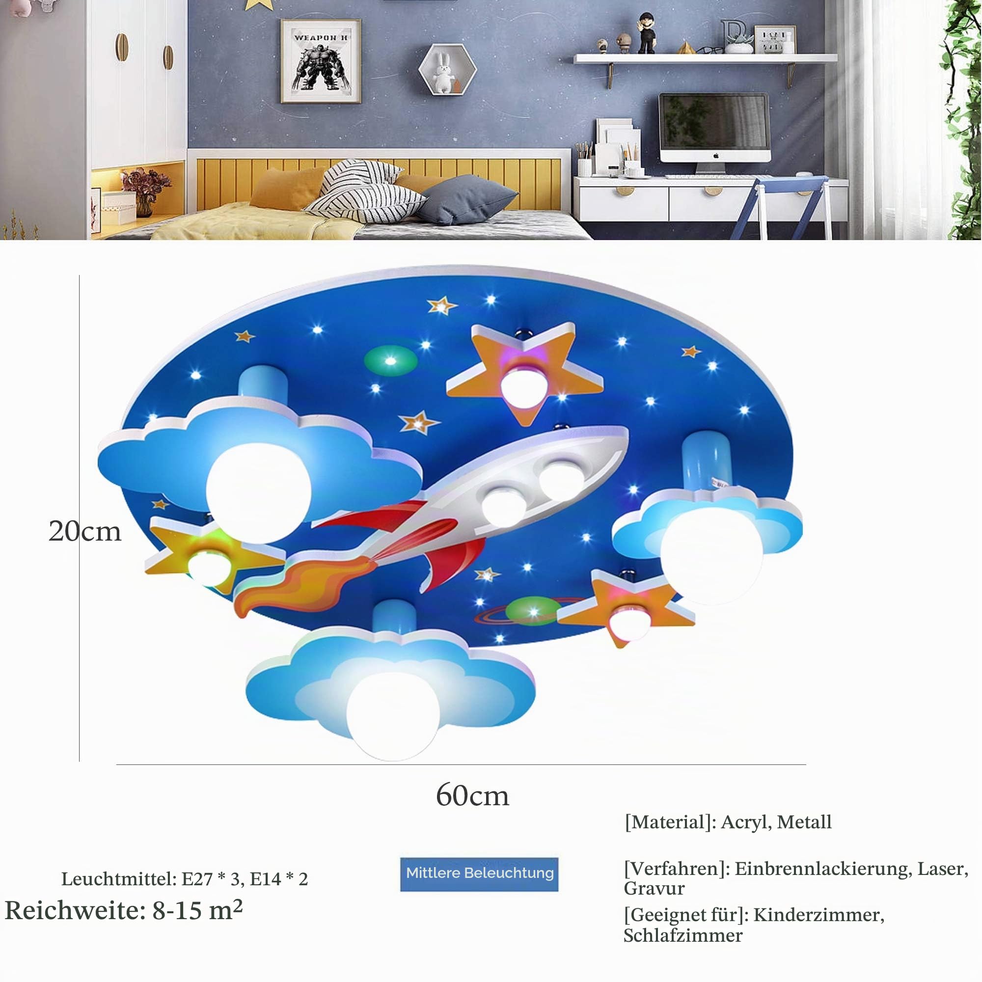 E27 Deckenlampe Kinderzimmerlampe Deckenleuchte Universum Sterne Jungen Und Mädchen Dimmlüster E14 Deckenspot LED Baby Lampe Licht Schlafzimmer Umgebung Für Cartoon Deckenbeleuchtung Lampeschirm