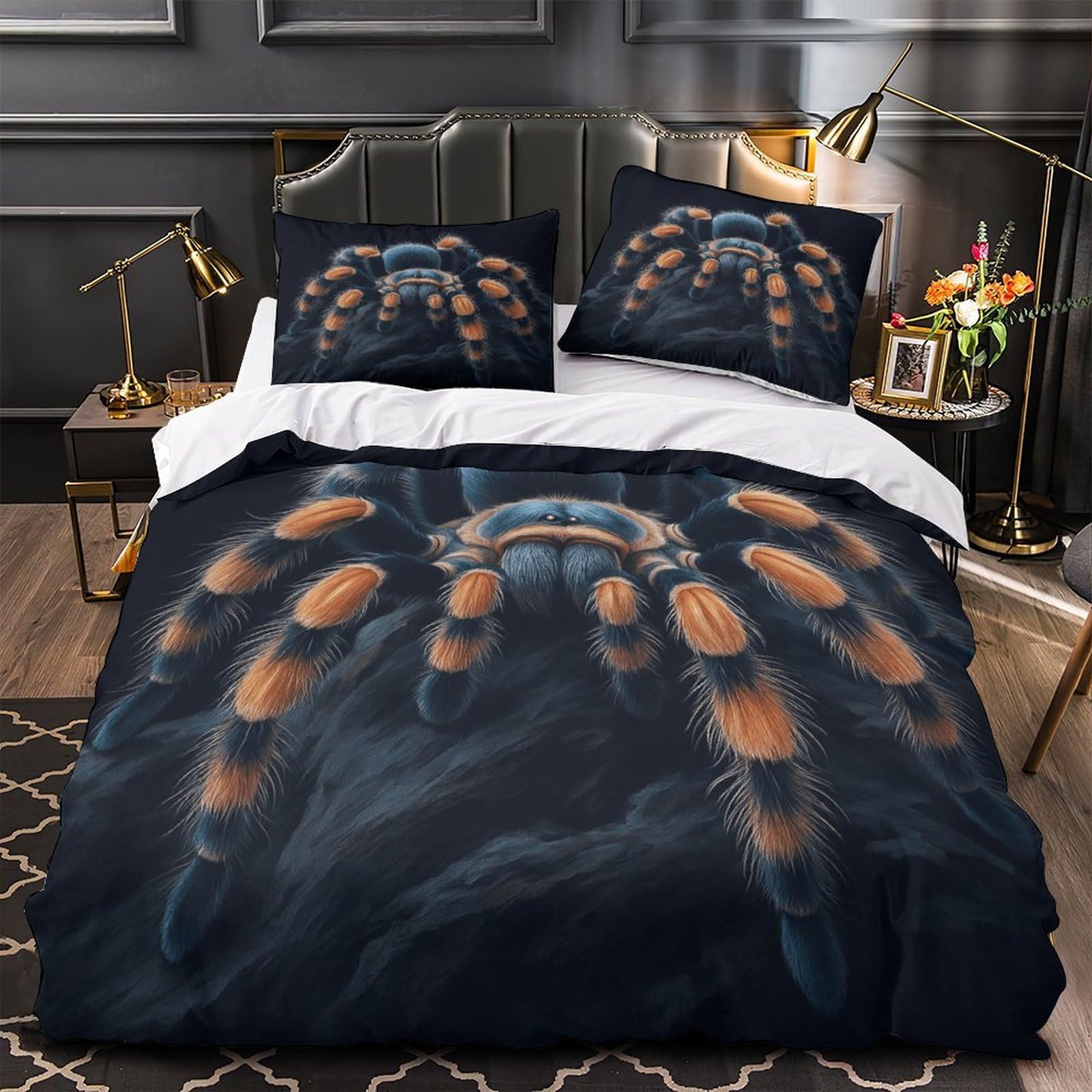 Tarantula_spider 3D Print Quilt Cover 3pc Premium Microfibre Stain-Resistant Easy Wild_animal_art_style Duvet Cover 2 Pillowcases Zip Closure Bed Ensemble Couple Bedroom Single（140x200cm）