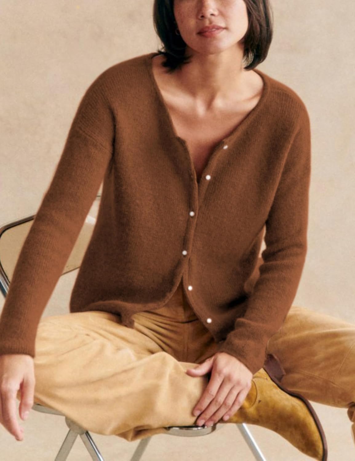 Lviefent Women Knit Cardigans Lightweight Casual Crew Neck Button Down Long Sleeve Sweater Jumper Layer Top - Image 6