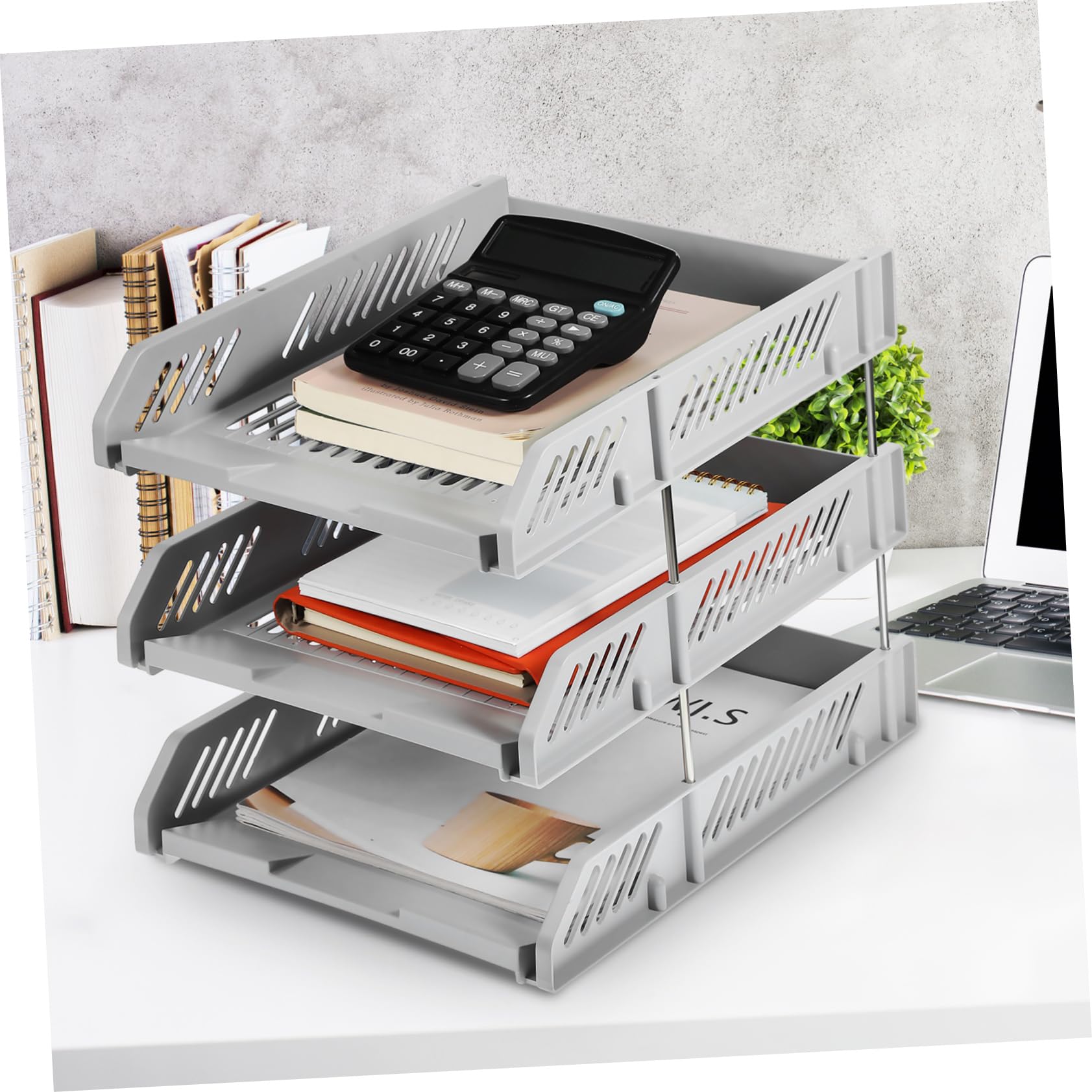 DOITOOL Organizador de Documentos de Plástico Multicapas para Escritorio | Diseño Calado, Estructura Estable, Bandeja Horizontal para Oficina y Archivo