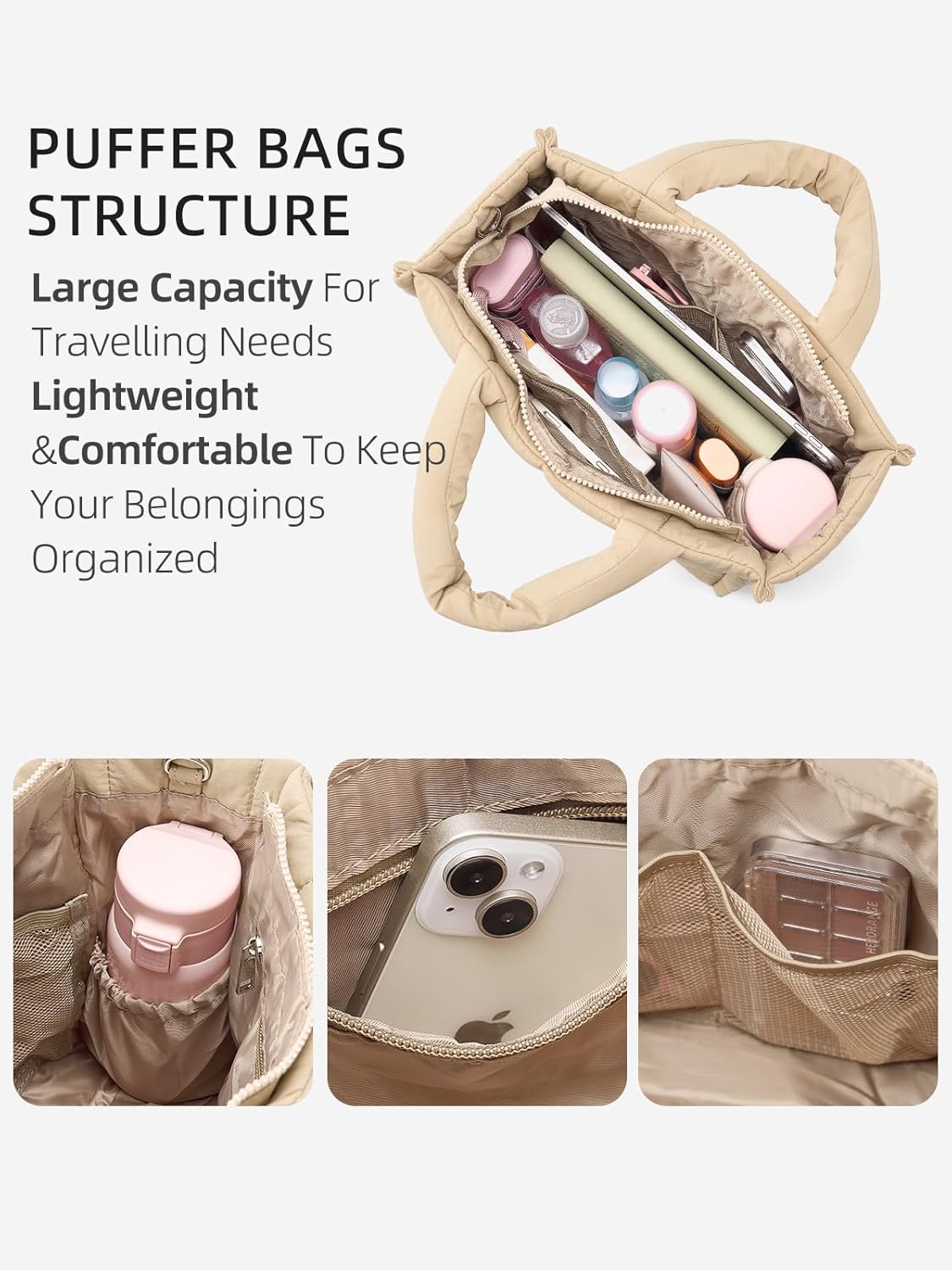 WESTBRONCO Puffer Crossbody Bags for Women Quilted Tote Bag Puffy Weekender Overnight Bag Nylon Shoulder Handbag - Image 4