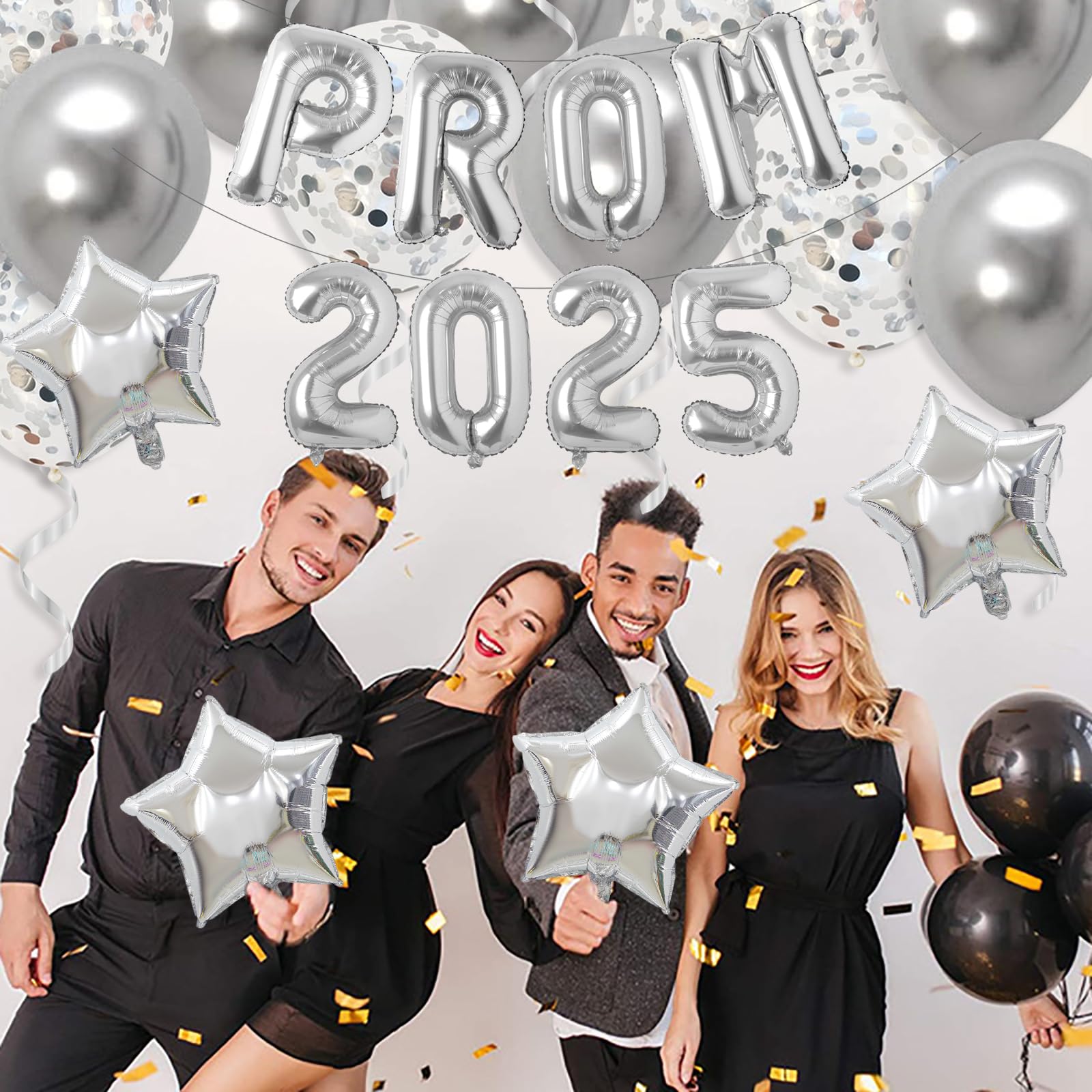 Gidobo Prom 2025 Balloons, Silver Foil Banner with 16pcs Latex Balloons for 2025 Graduations College High School Grad Party Supplies - Image 3