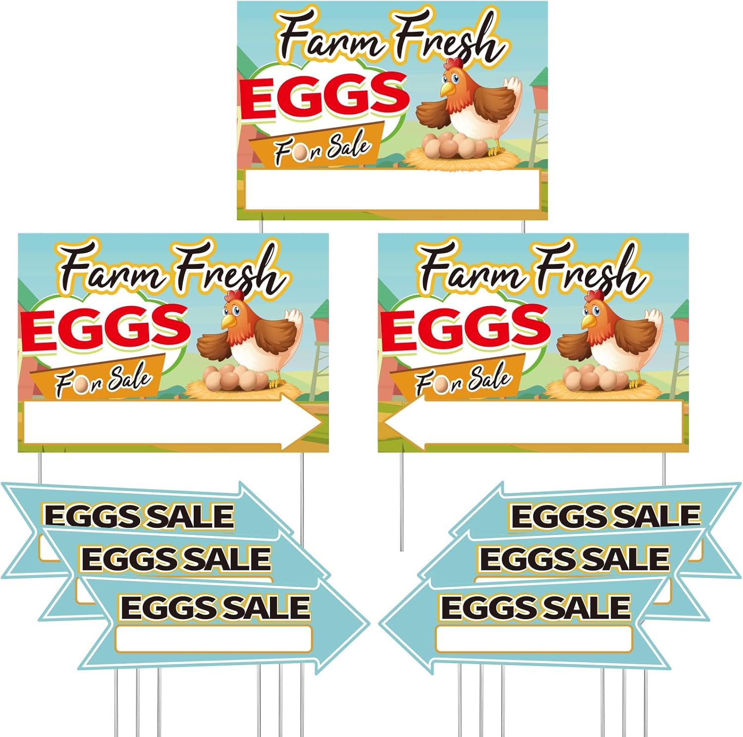 9 Pcs Farm Fresh Eggs for Sale Sign 17x12 Inch Double Sided Fresh Eggs Sign-s with Stakes,17x6 Inch Arrow Signs Farms Funny Weatherproof Corrugated Plastic Farm-s Sign Outdoor Yard Home Decor