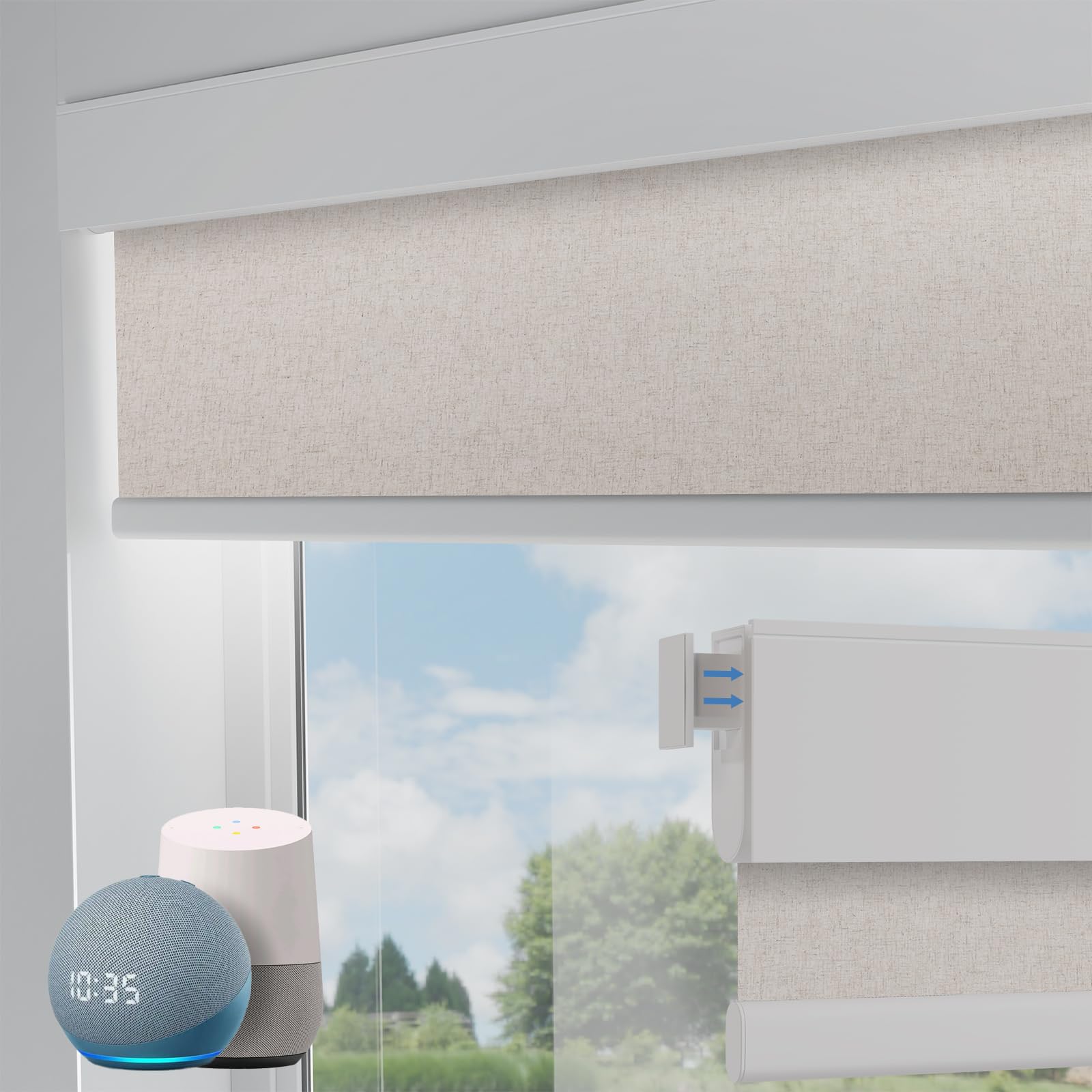 Motorized Blinds No Drill Automatic Blinds for Windows Cordless Roller Shades Electric Blinds with Remote Control Smart Blinds (Linen, 33 x 72)