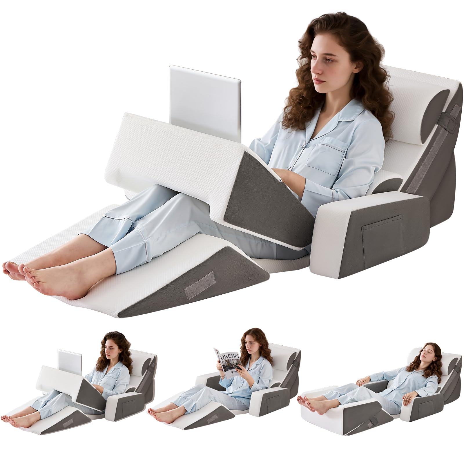 Photo 1 of ***ONLY ONE PART***Paxato 9PCS Wedge Pillow Set for After Surgery Recovery, Adjustable Memory Foam Neck Pillow, Foam Leg Pillow, Relieves Neck, Leg Pain, Sleep Apnea, and Functions as a Reading Pillow, Dark Gray