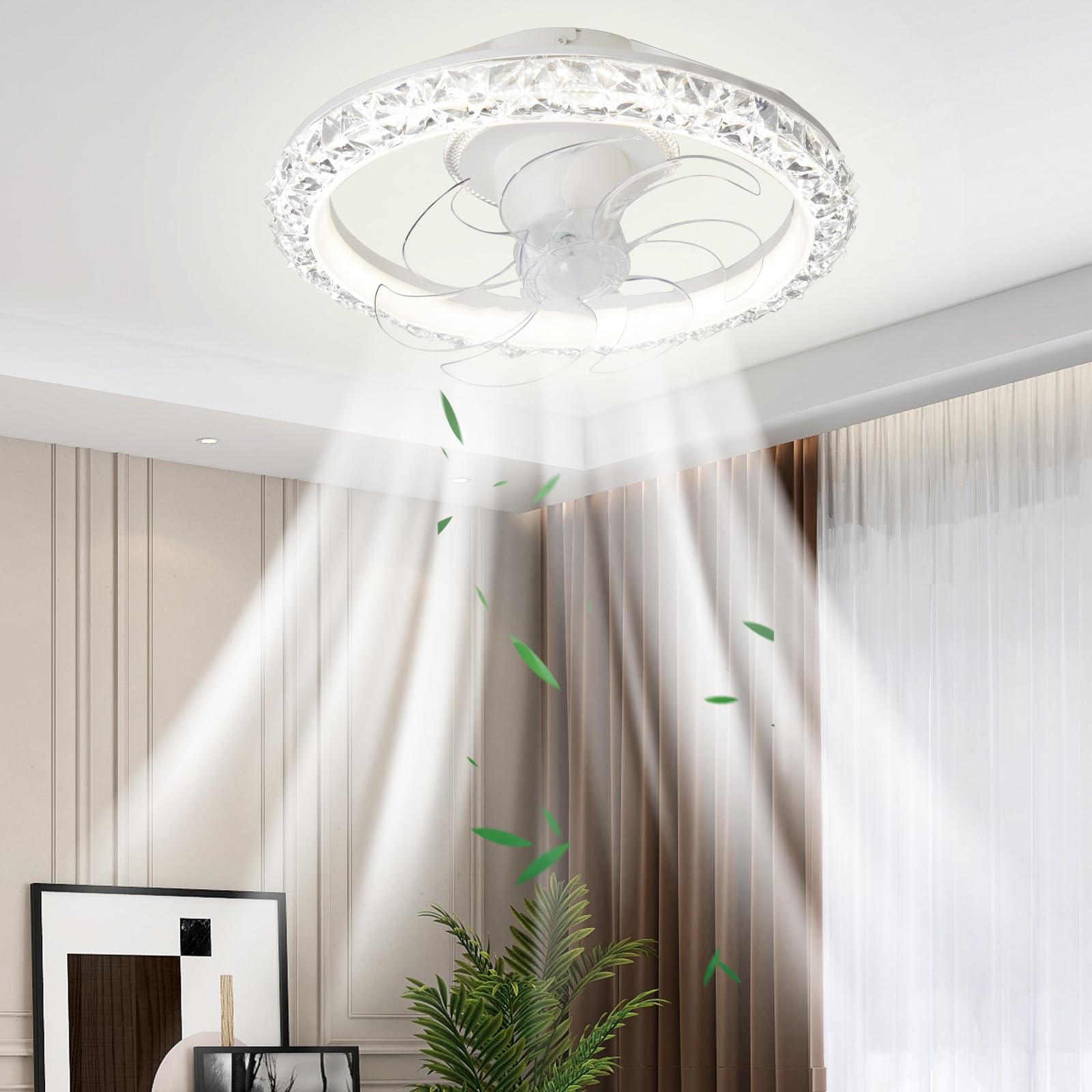 HXYSXHJUO Modern RGB Ceiling Fan with Remote Control - 6-Speed Dimmable Light 360° Oscillat Timer Silent for Bedroom & Living Room Decor