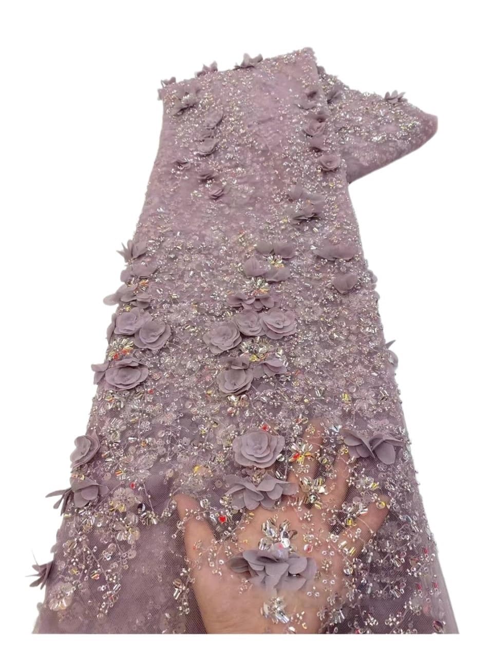 Haftowana Koronka Kwiatowy Wzór, 5 metrów Koraliki Kwiaty 3D Koronkowa Tkanina Koronkowa, Szerokości 150 cm, Wielokolorowa Haftowana Dzianinowa Suknia Ślubna (Rysunek 9)