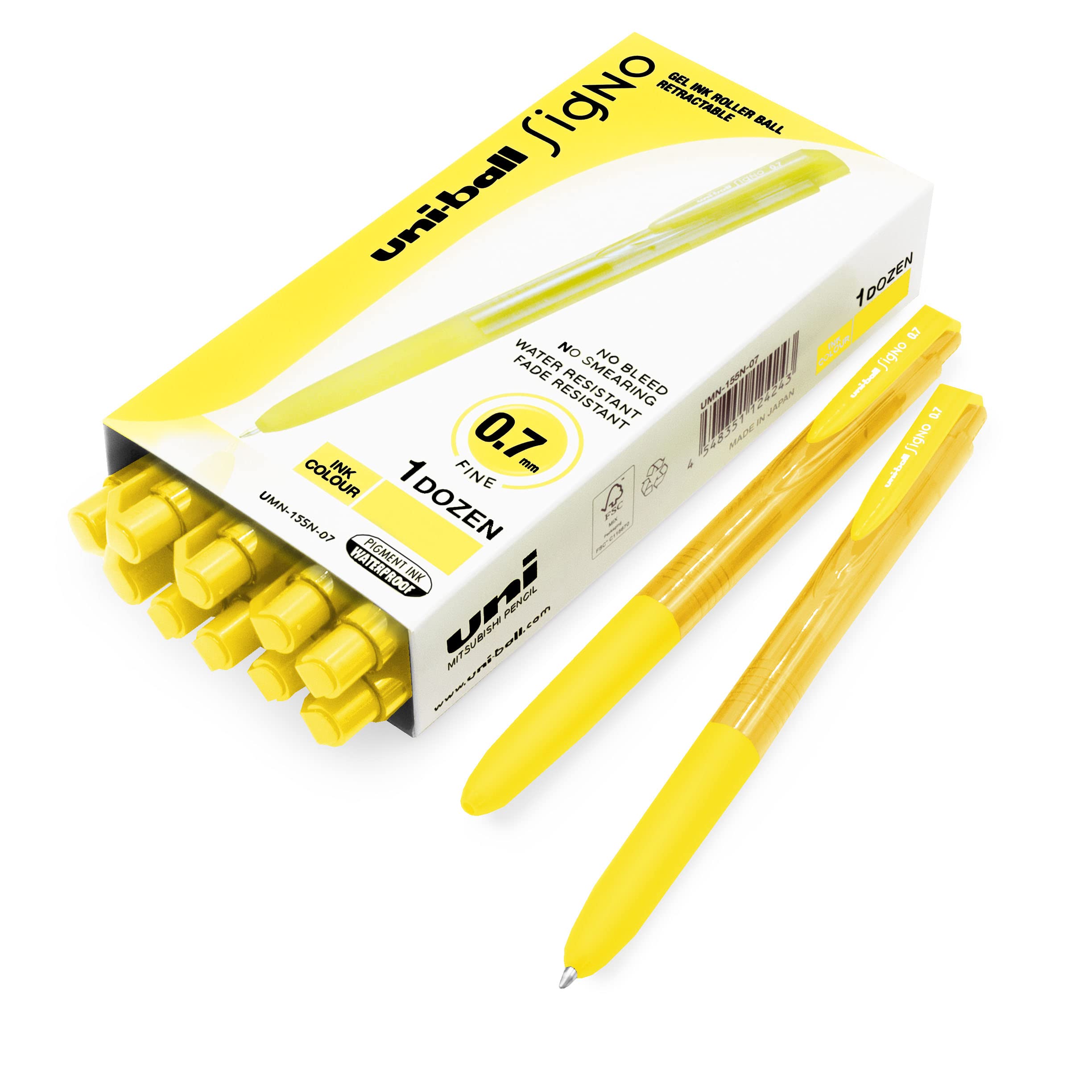 Uni-Ball Signo UMN-155-07 - Penna roller a inchiostro gel, fine 0,7 mm, inchiostro verde lime