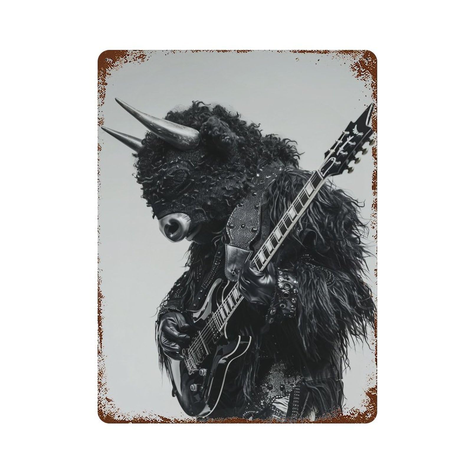 Bison Guitar Retro Metal Sign 15.7"x11.8", Vintage Wall Decor for Garage, Pub Or Kitchen