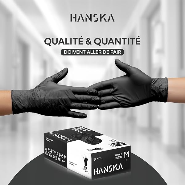 HANSKA Lot de 100 gants jetables nitriles noirs – sans poudre – jetables – non stériles – Base en caoutchouc – Convient pour les milieux médicaux, la manipulation des aliments (100, M) - 2