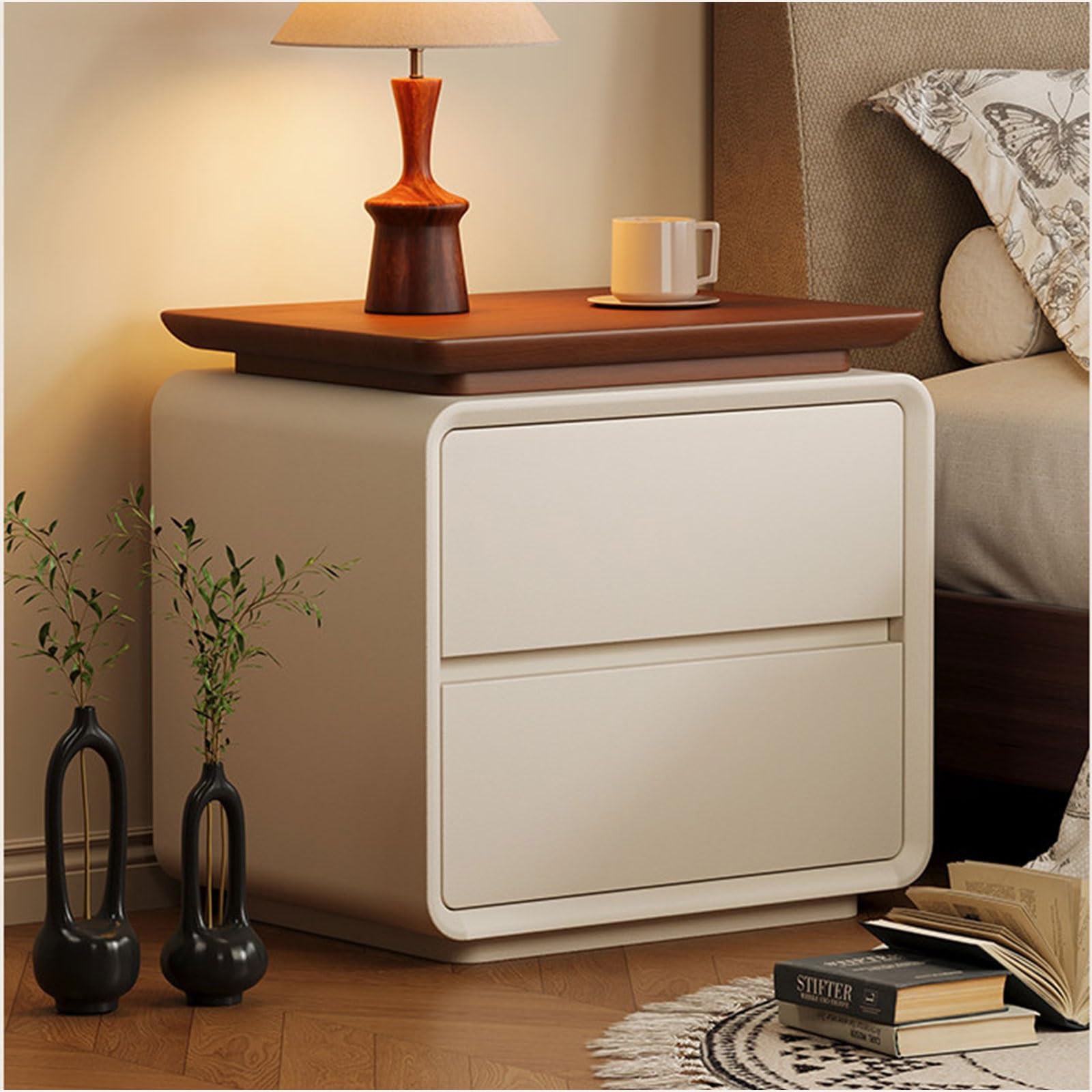 Table de chevet gain de temps livrée assemblée petit meuble de rangement en cuir 2 tiroirs