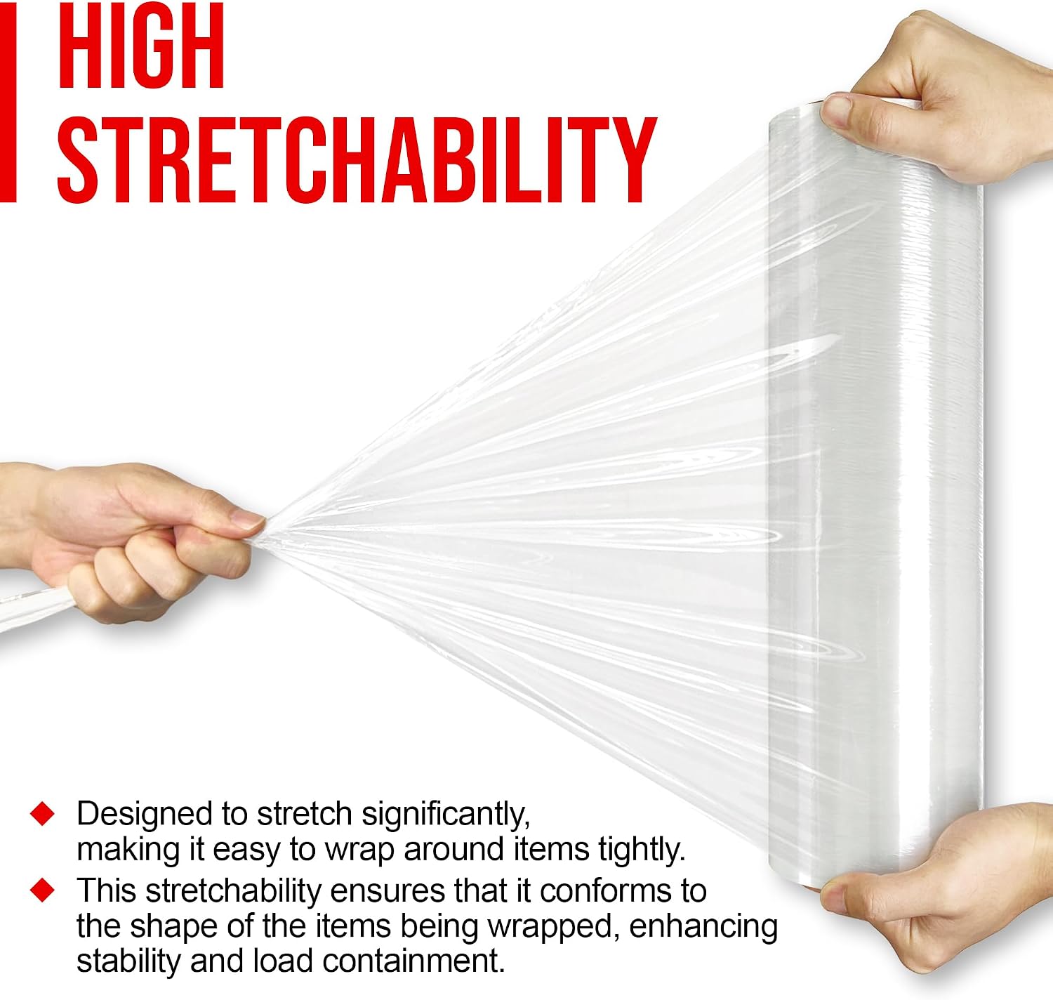 8NET 18" x 1,000', Economy Hand Length Stretch Wrap, 50 Gauge, Clear Plastic Shrink Wrap Film, Case of 4 Rolls