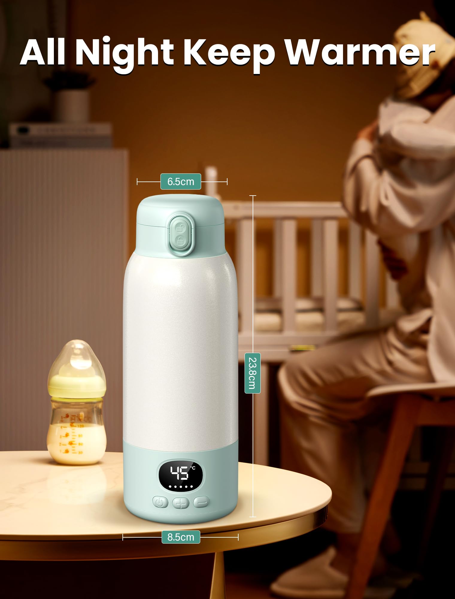 500mL Flaschenwärmer Baby, Mobiler Flaschenwärmer Baby, Tragbarer Flaschenwärmer Unterwegs, mit Ladekabel & 10400mAh-Akku, Präzise Temperaturkontrolle,für Reisen Nachtfütterung