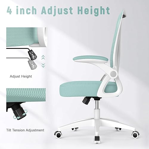 Miniatura 4 de naspaluro Silla de oficina ergonómica, silla de computadora con altura ajustable, brazos abatibles y soporte lumbar, silla de escritorio de malla