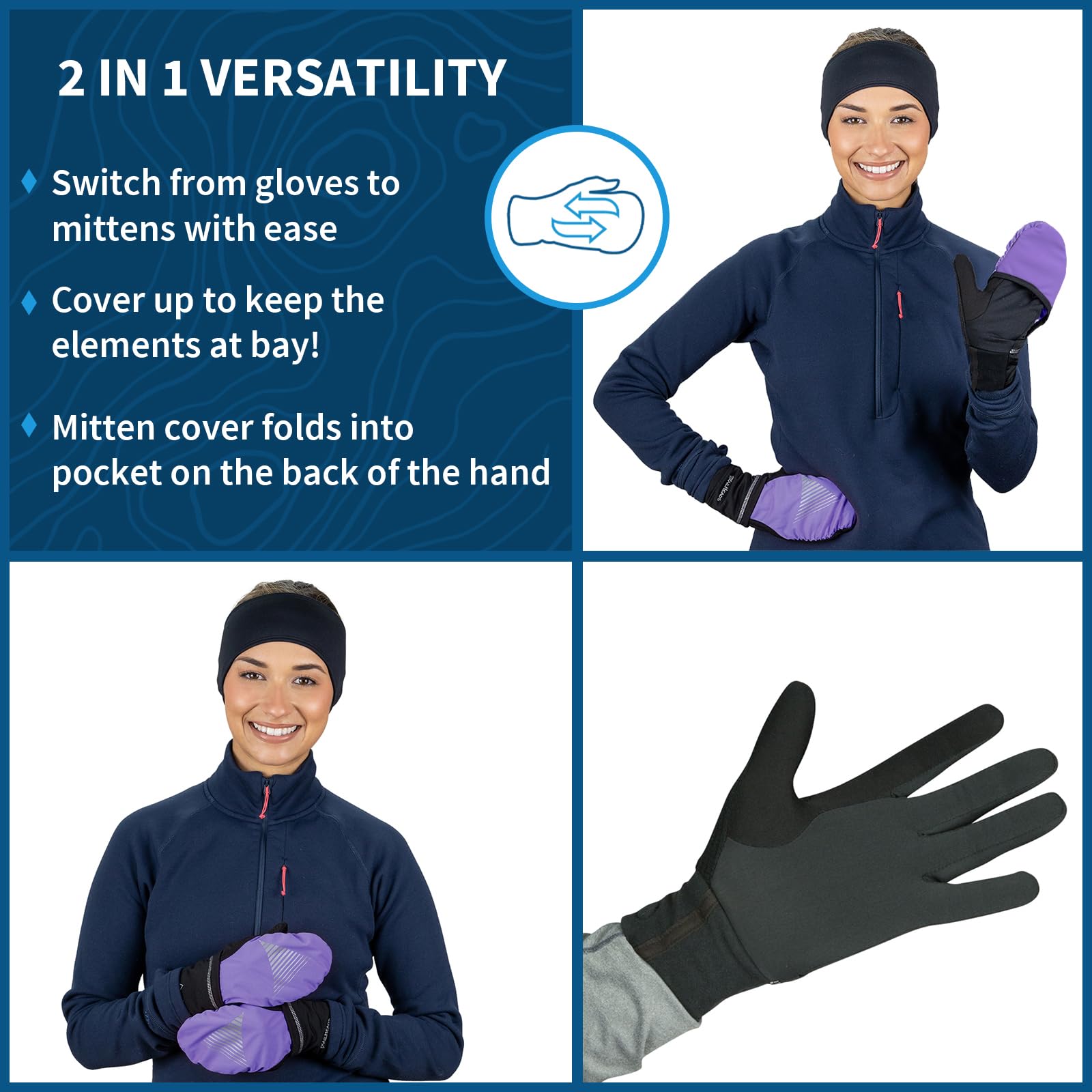 TrailHeads Guantes para mujer para pantalla táctil con manoplas impermeables reflectantes