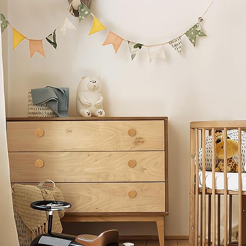 Vista 9 de ANPHSIN Paquete de 12 pomos de madera boho para cajones de aparador, tiradores de armario tejidos de ratán hechos a mano con 24 tornillos